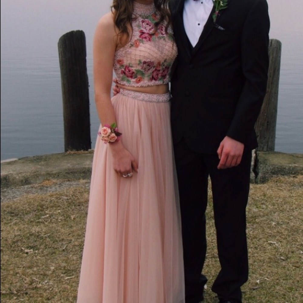 Blush Pink Floral Two Piece Sherri Hill Prom Dress